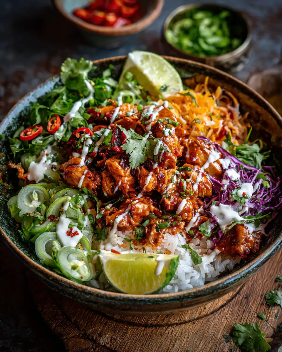 Chili Chicken Bowl with Coconut Lime Drizzle Recipe