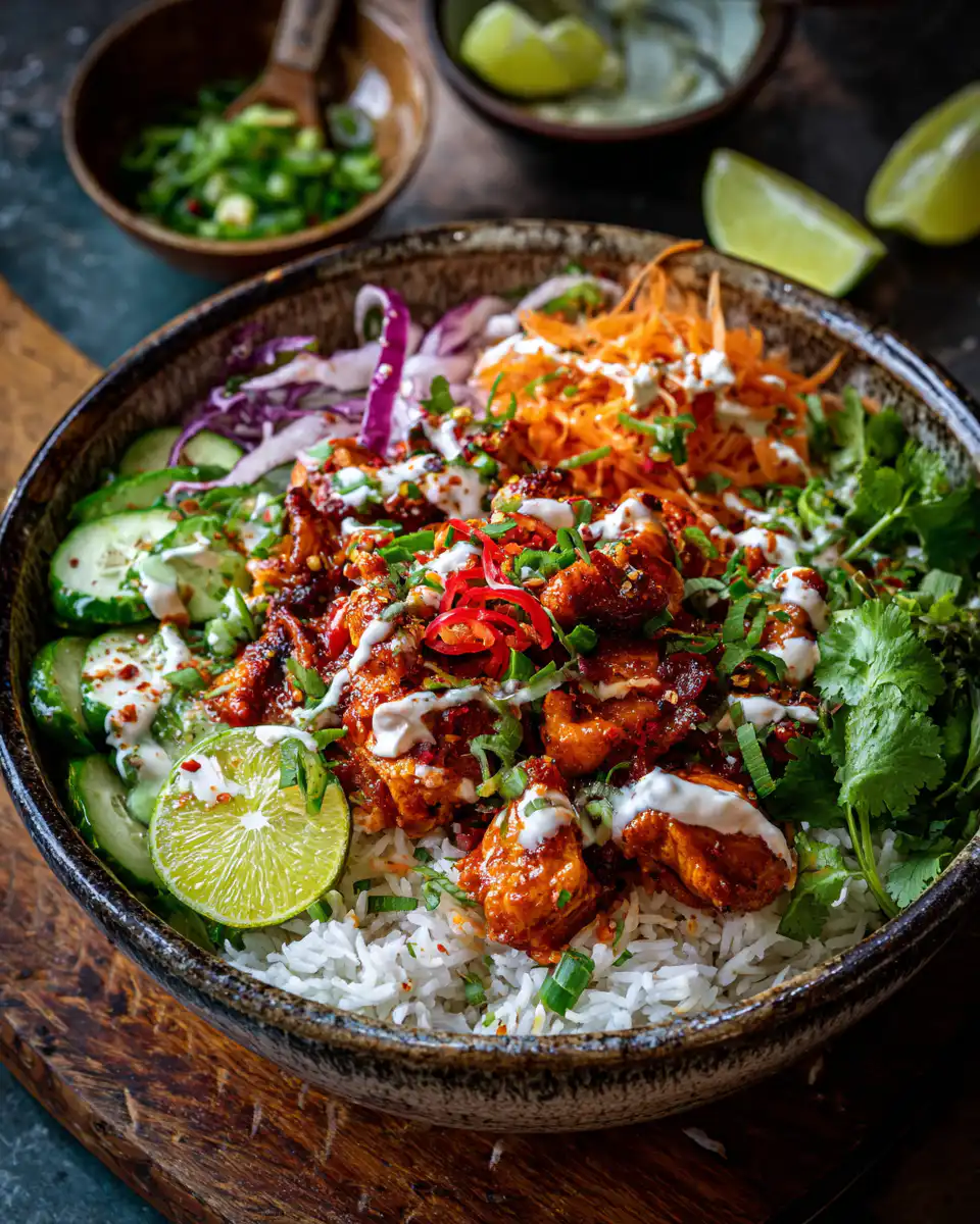 Chili Chicken Bowl with Coconut Lime Drizzle Recipe