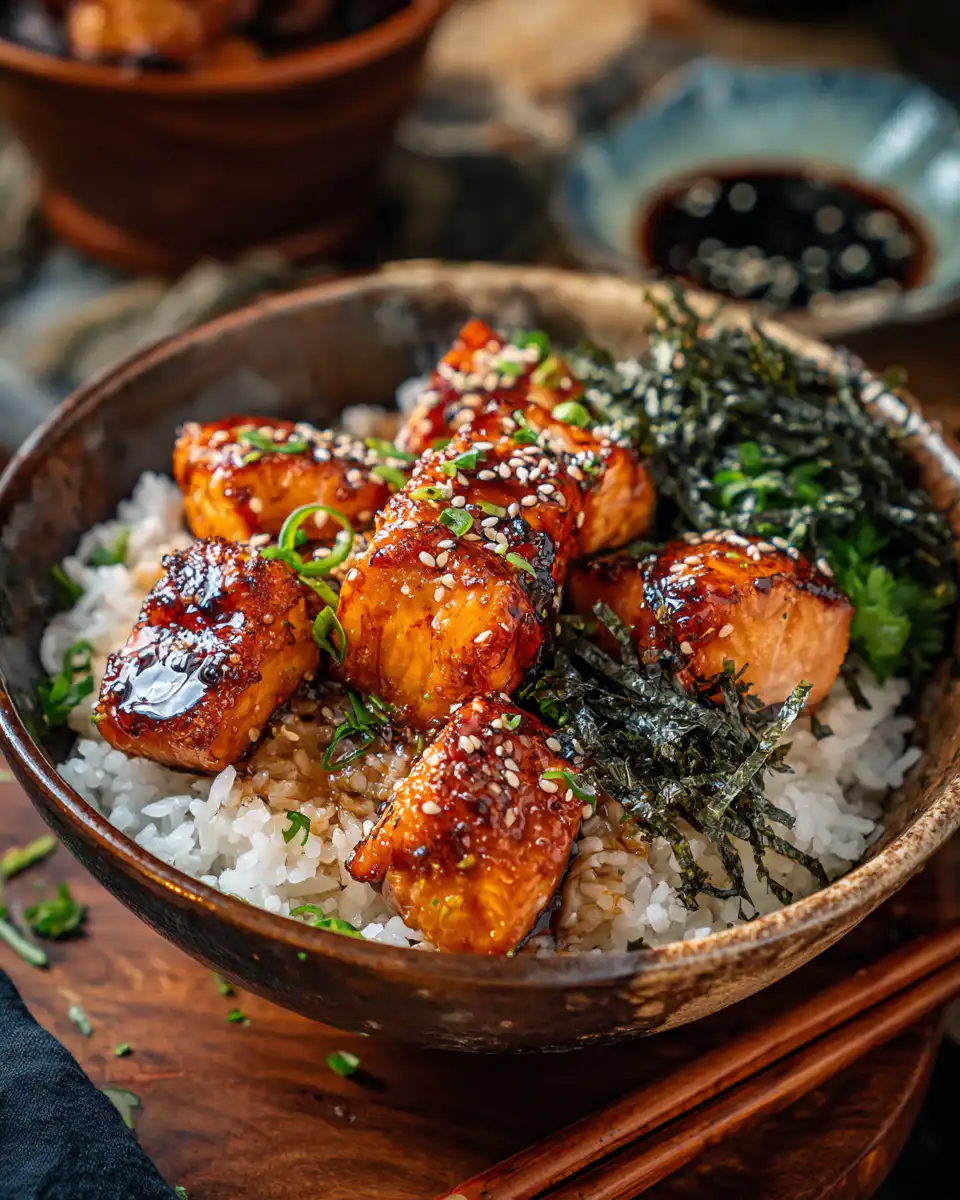 Air Fried Teriyaki Salmon Bites Rice Bowl