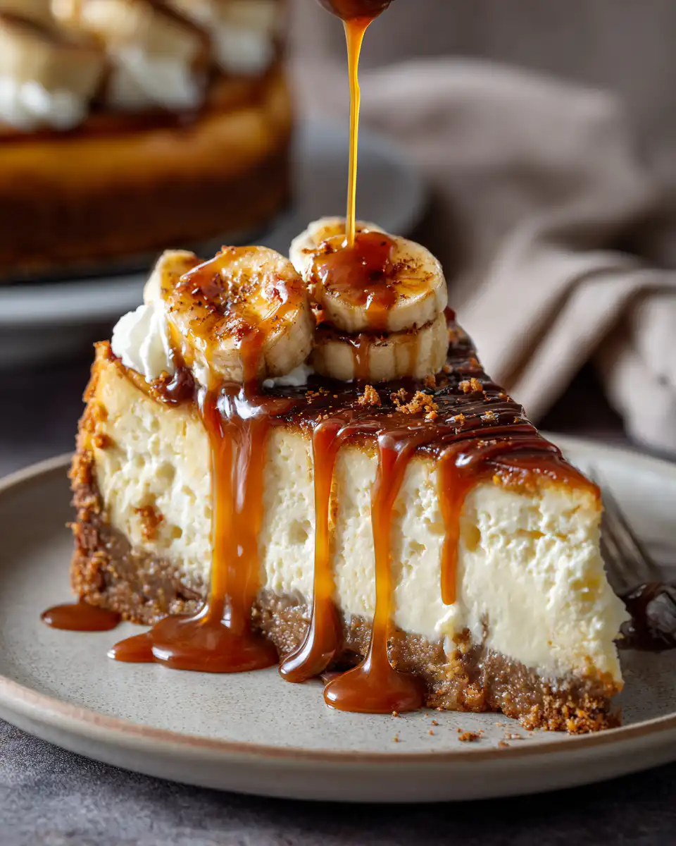 Almond Crust Banana Caramel Cheesecake