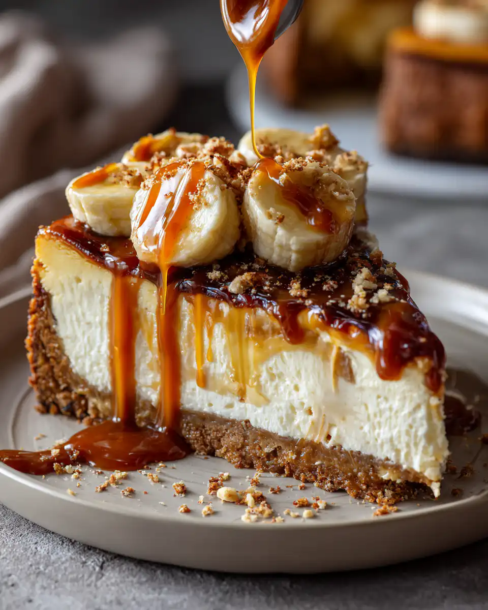Almond Crust Banana Caramel Cheesecake