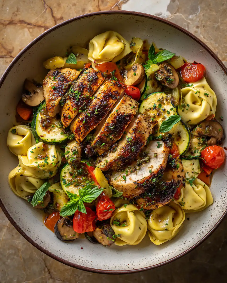 Balsamic Chicken with Tortellini and Vegetables
