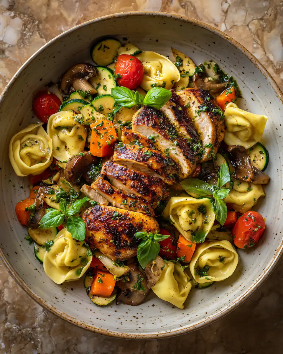 Balsamic Chicken with Tortellini and Vegetables