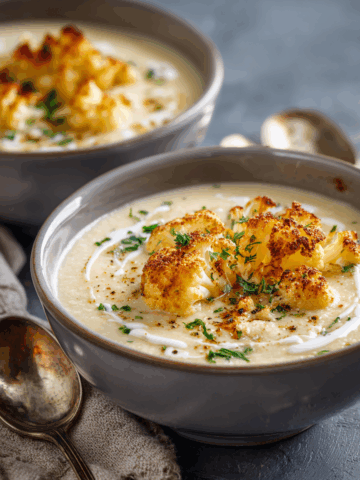 Cheddar Cauliflower and Roasted Garlic Soup