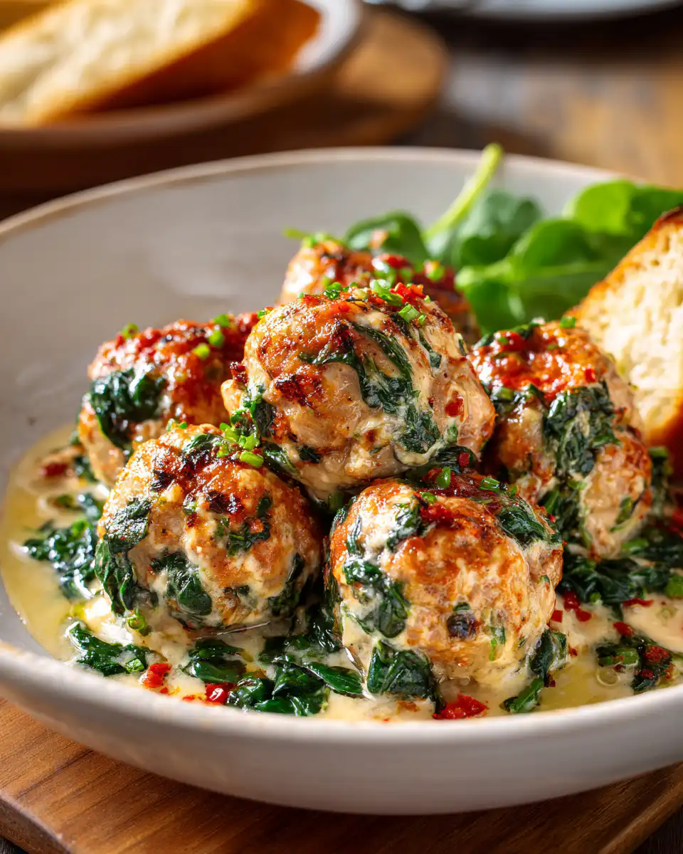 Chicken Ricotta Meatballs with Spinach