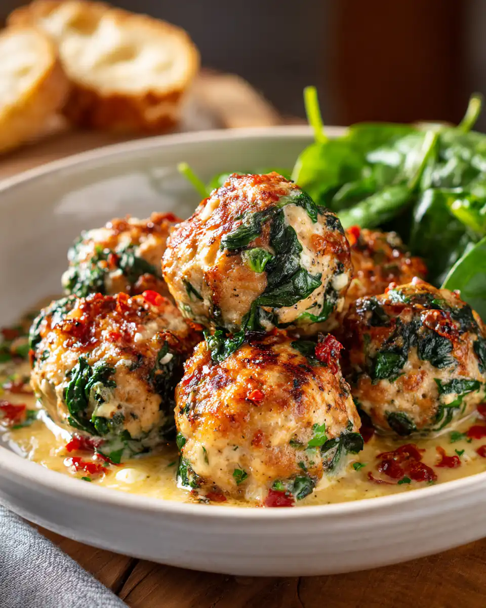 Chicken Ricotta Meatballs with Spinach