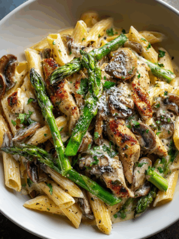 Creamy Mushroom And Asparagus Chicken Penne