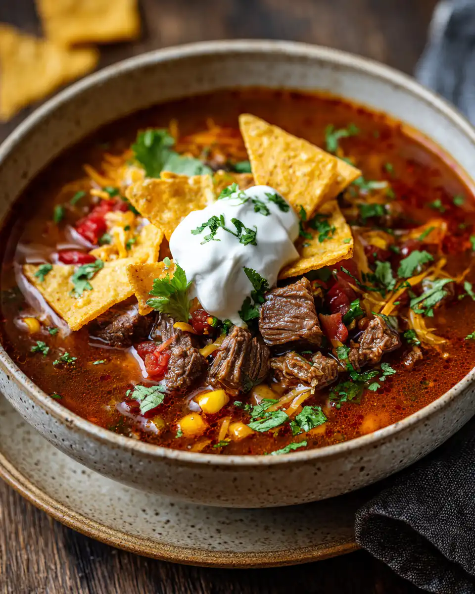 Crockpot Beef Tortilla Soup