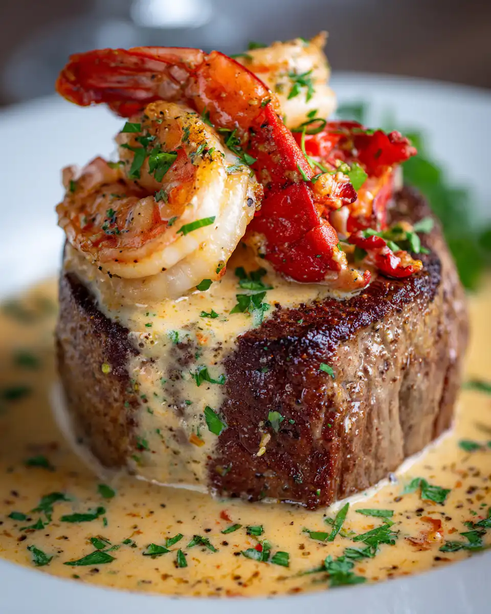 Filet Mignon with Shrimp and Lobster Cream Sauce