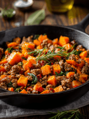 Ground Beef And Sweet Potatoes Skillet