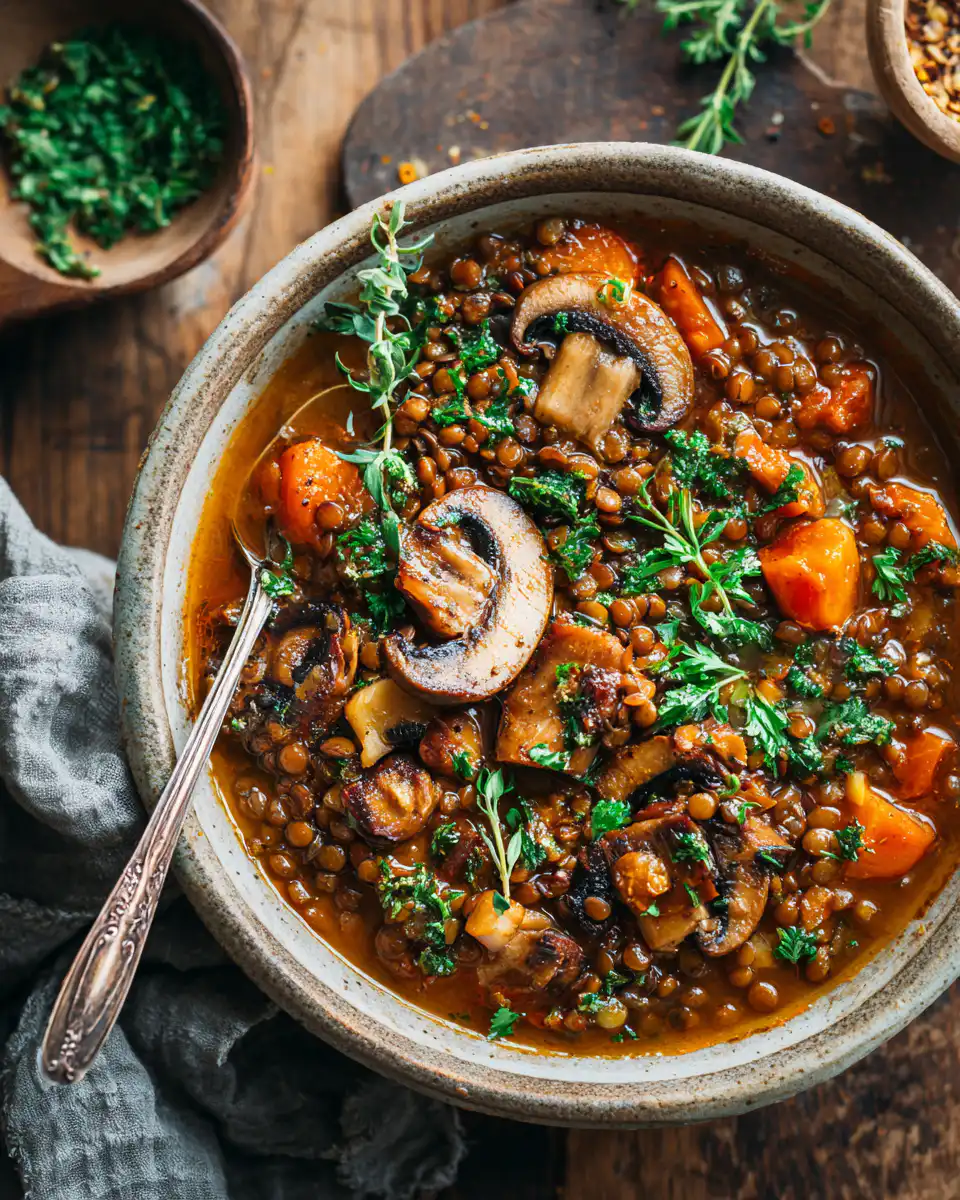 Hearty Vegan Lentil Mushroom Stew