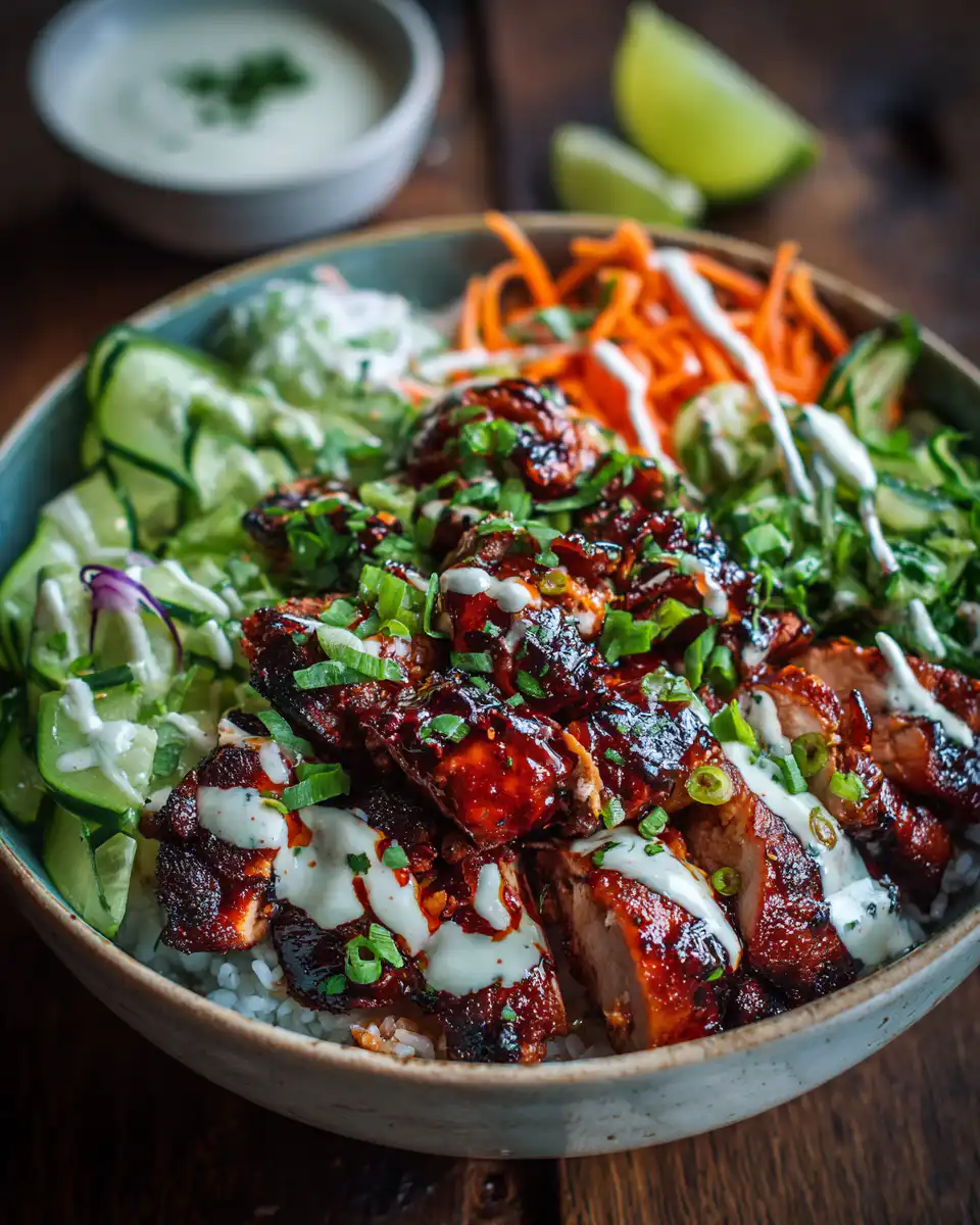 Korean BBQ Chicken Bowls with Gochujang Cream Sauce