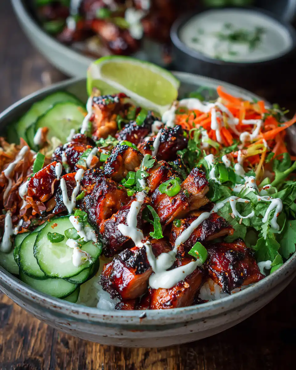 Korean BBQ Chicken Bowls with Gochujang Cream Sauce