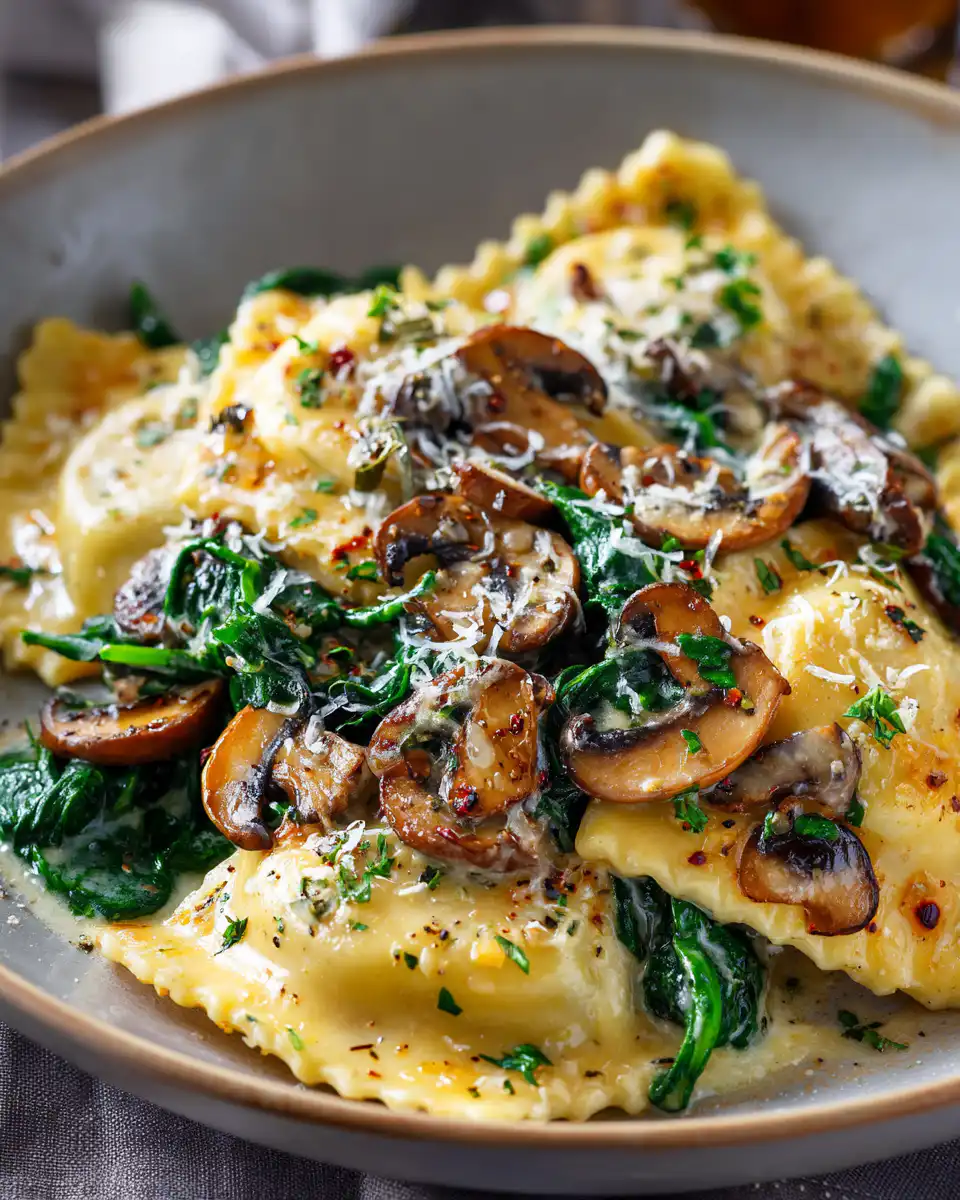 Mushroom Ravioli with Spinach