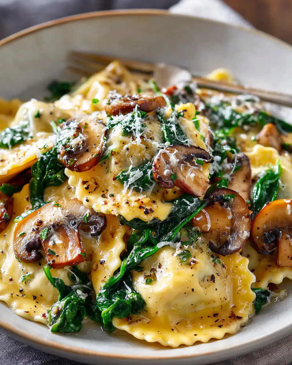 Mushroom Ravioli with Spinach