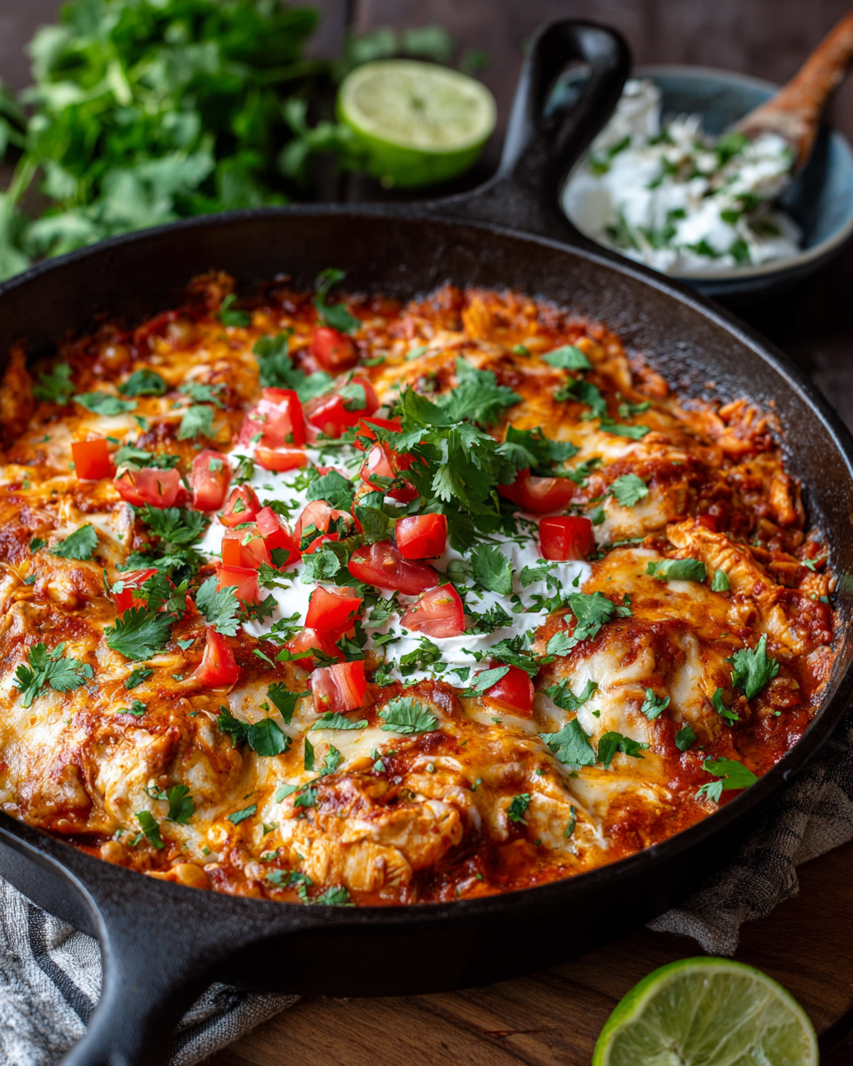 One Pot Keto Low Carb Chicken Enchilada Skillet