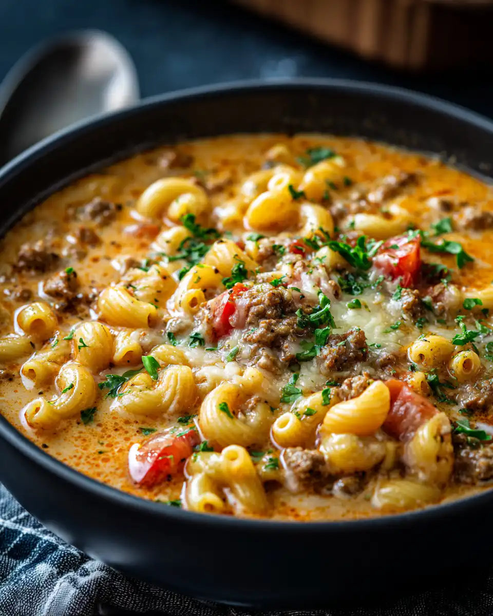 One Pot Macaroni Cheeseburger Soup
