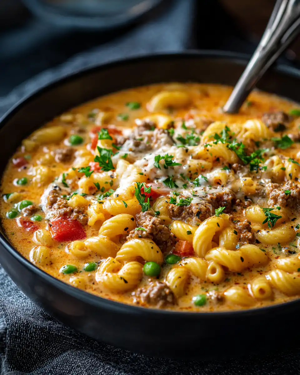 One Pot Macaroni Cheeseburger Soup