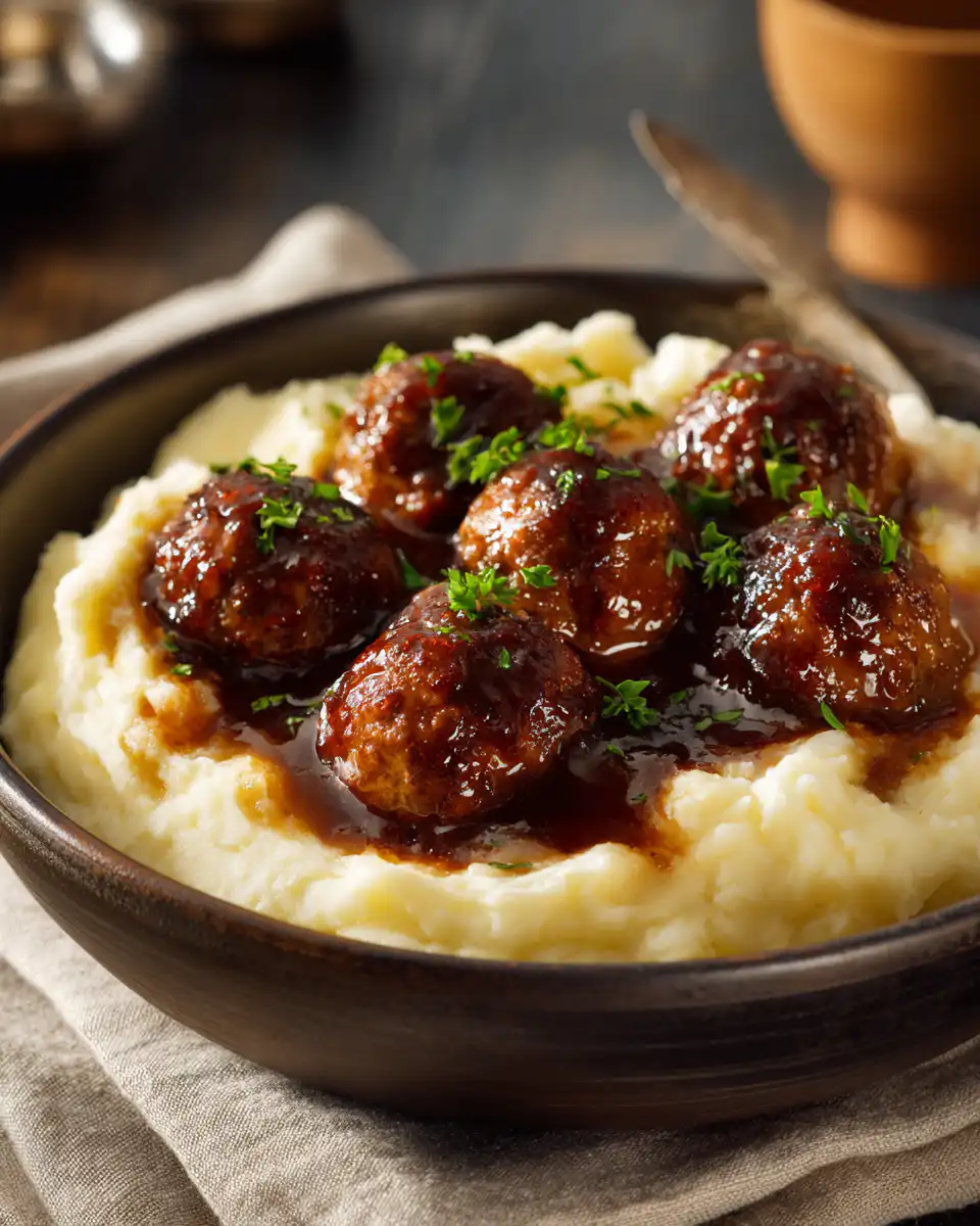Salisbury Meatballs and Mashed Potatoes Recipe