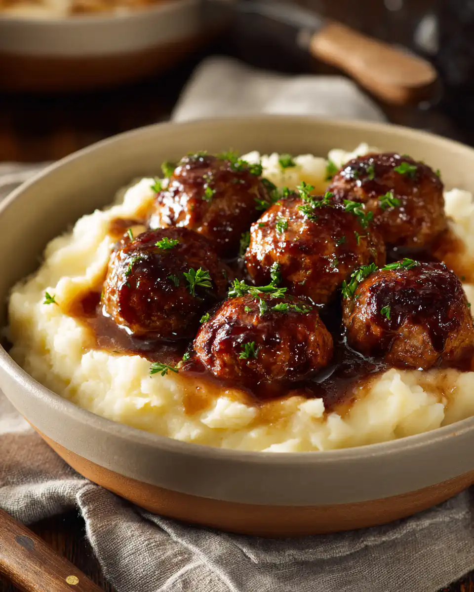 Salisbury Meatballs and Mashed Potatoes Recipe