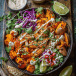 Sheet Pan Buffalo Chicken & Sweet Potato Bowl