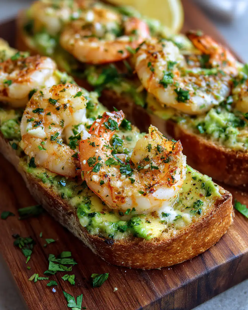 Shrimp and Avocado Garlic Bread