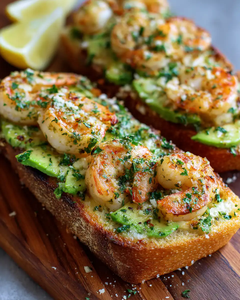Shrimp and Avocado Garlic Bread