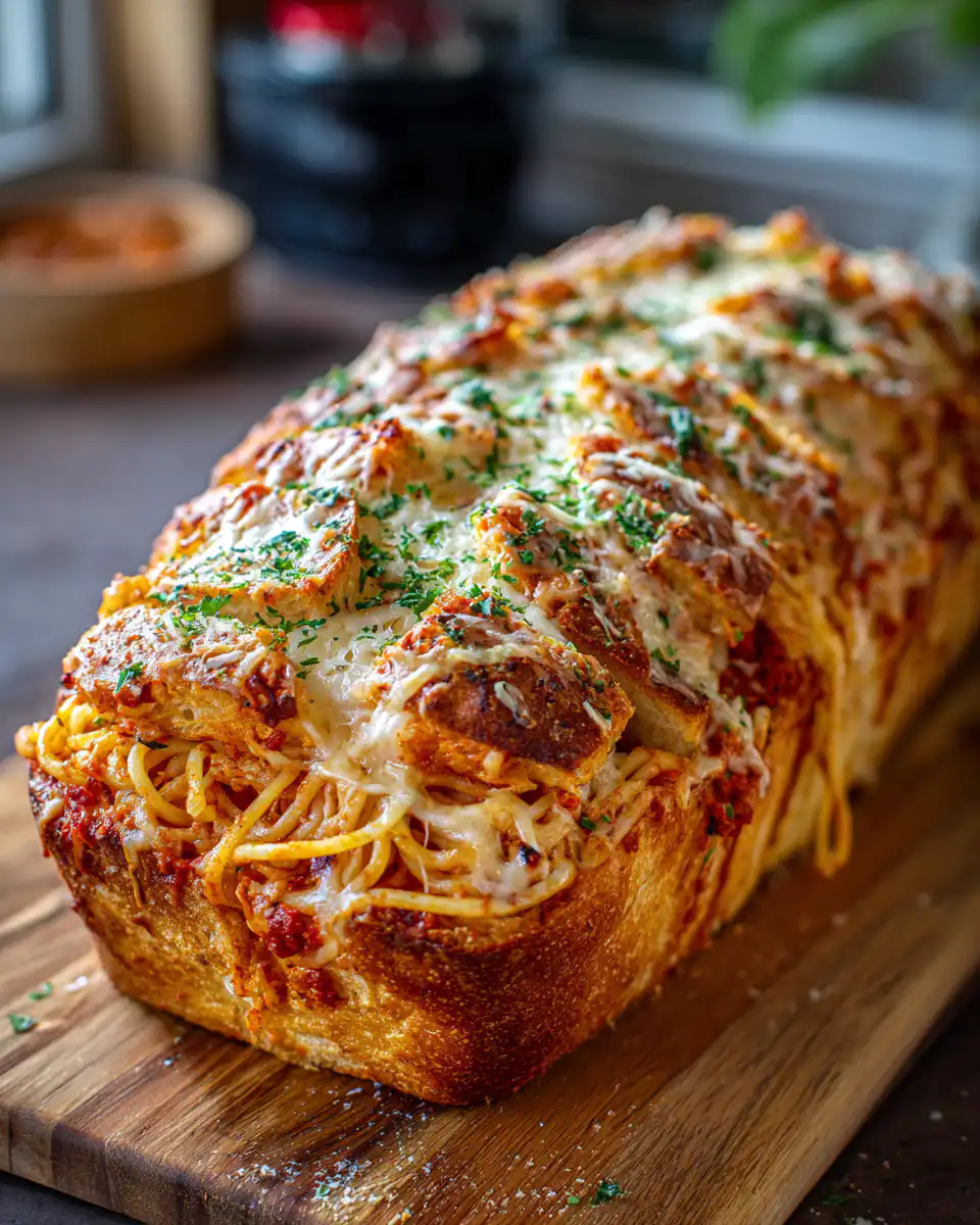 Spaghetti Stuffed Garlic Bread