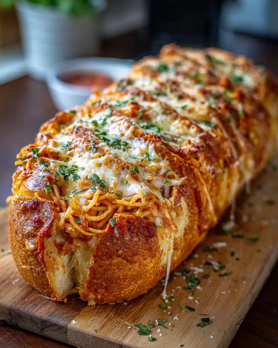 Spaghetti Stuffed Garlic Bread