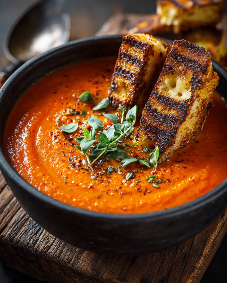 Pumpkin Tomato Soup With Grilled Swiss Cheese Sticks