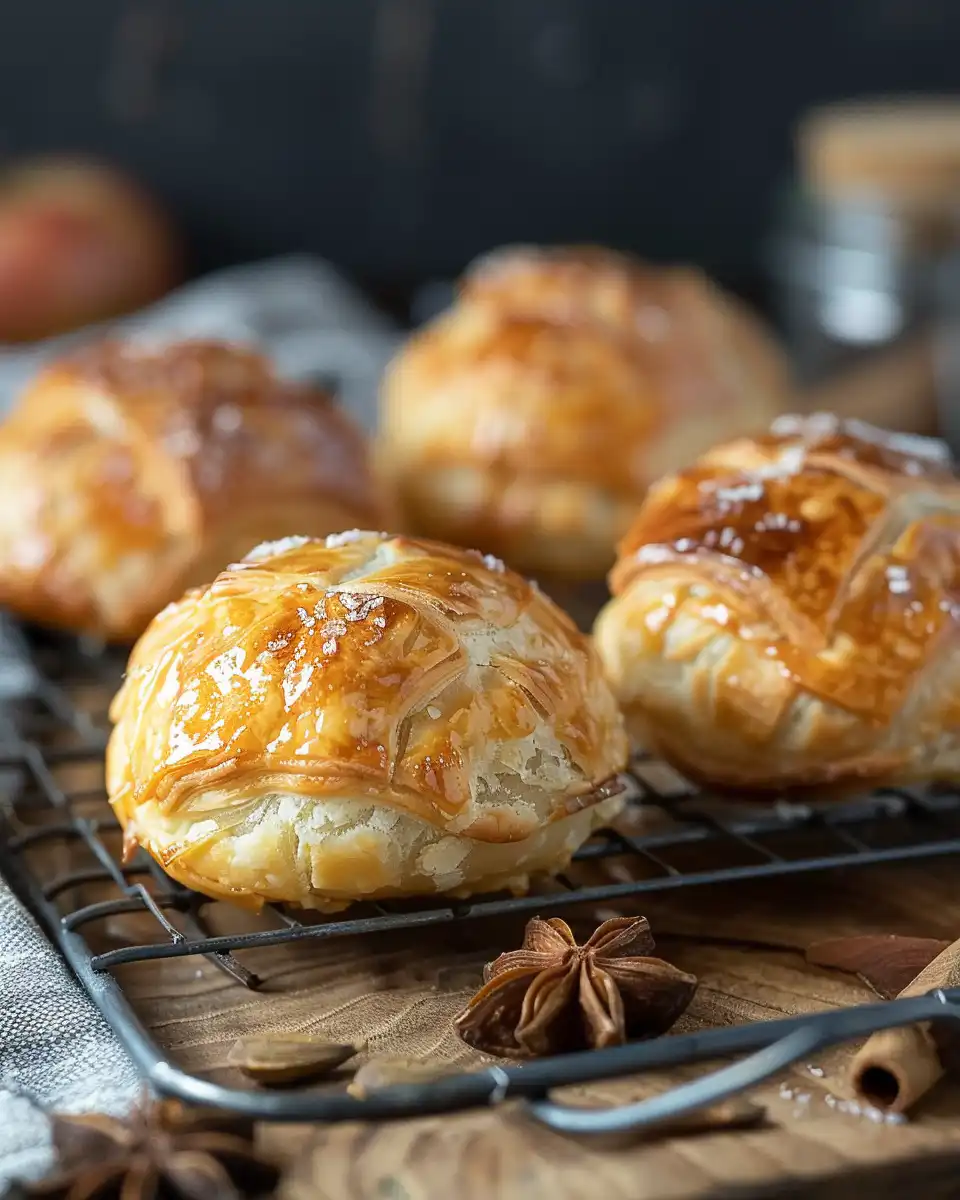 Close-up on apple pie bomb biscuit process and ingredients