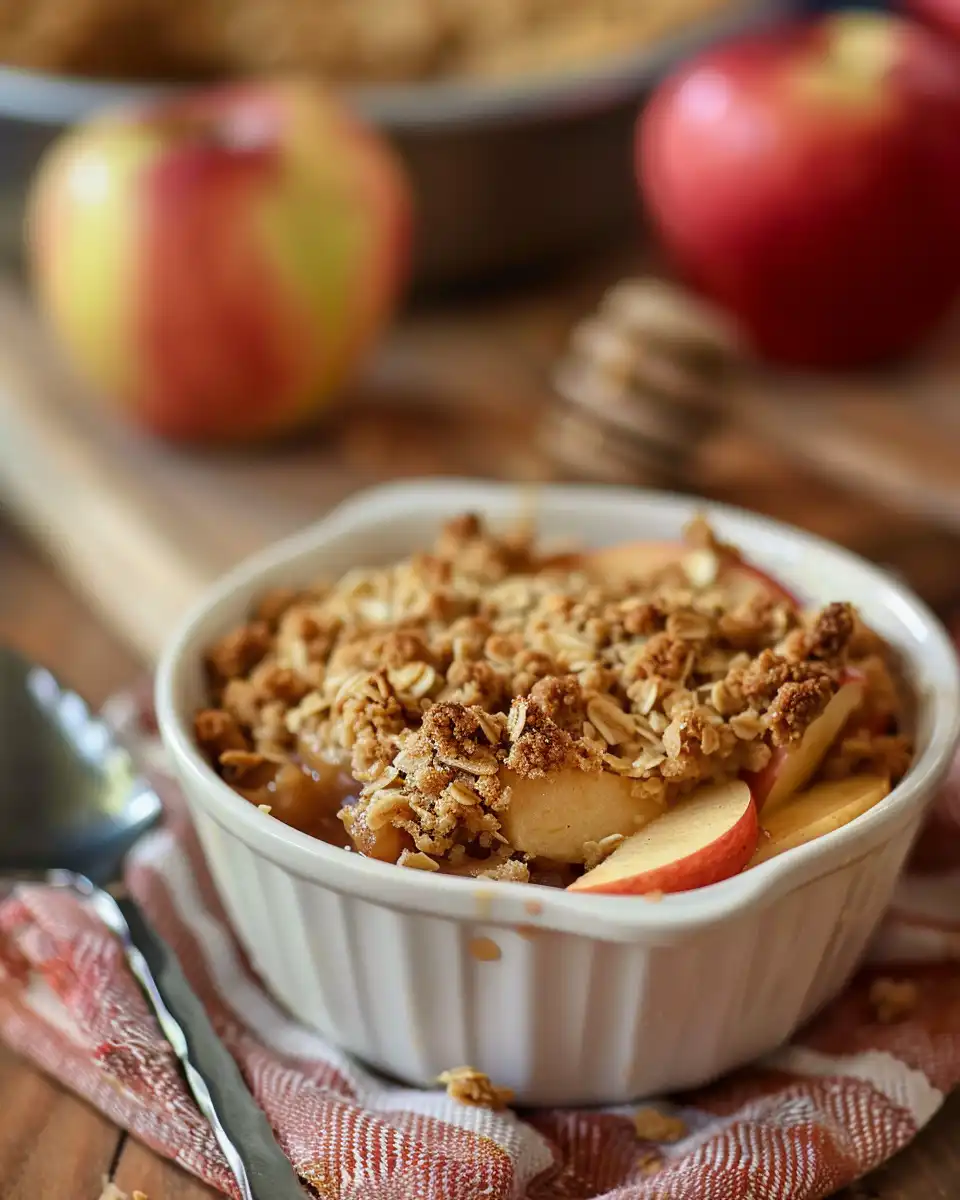 Golden baked apple crisp served warm with spoon
