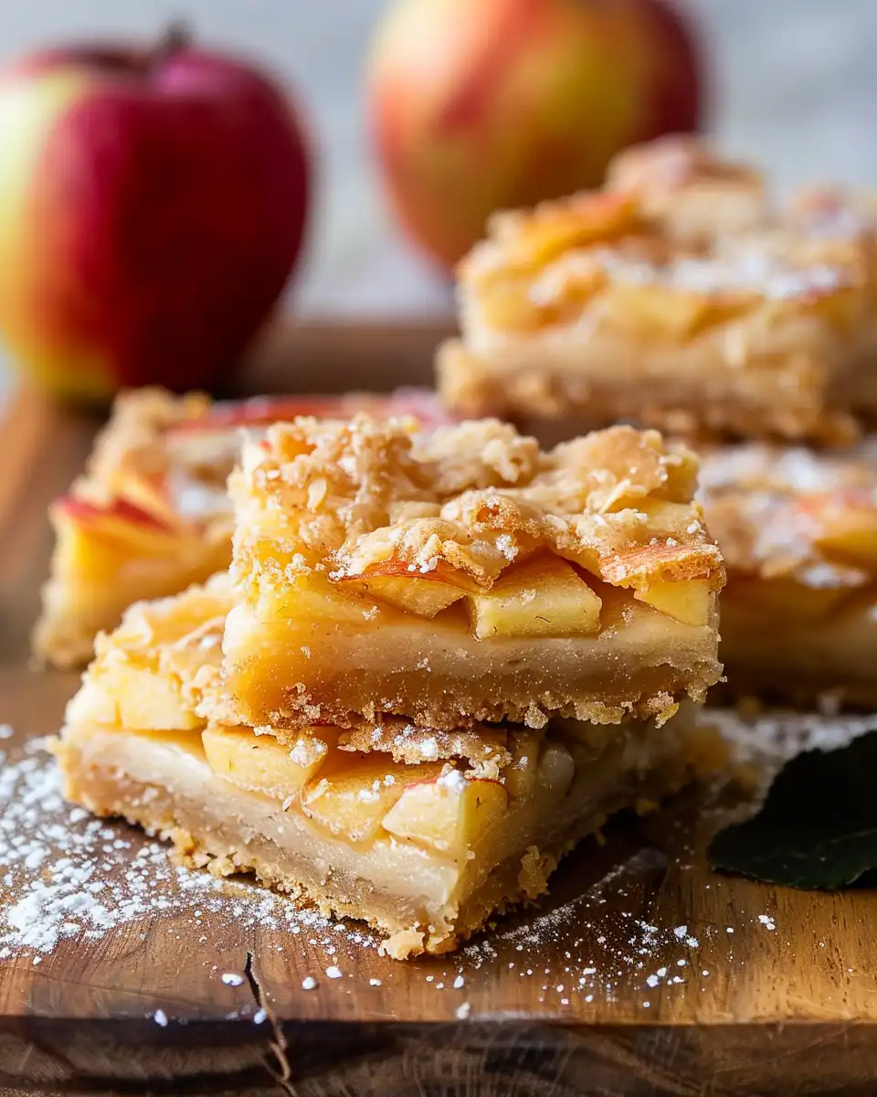 Baked apple shortbread bars cooling on the counter with oat topping