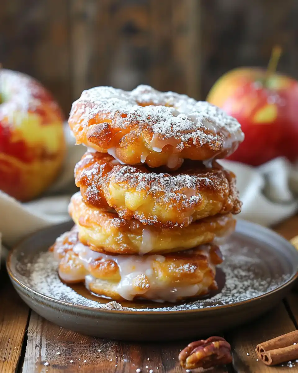 Final view of golden apple fritters ready to serve