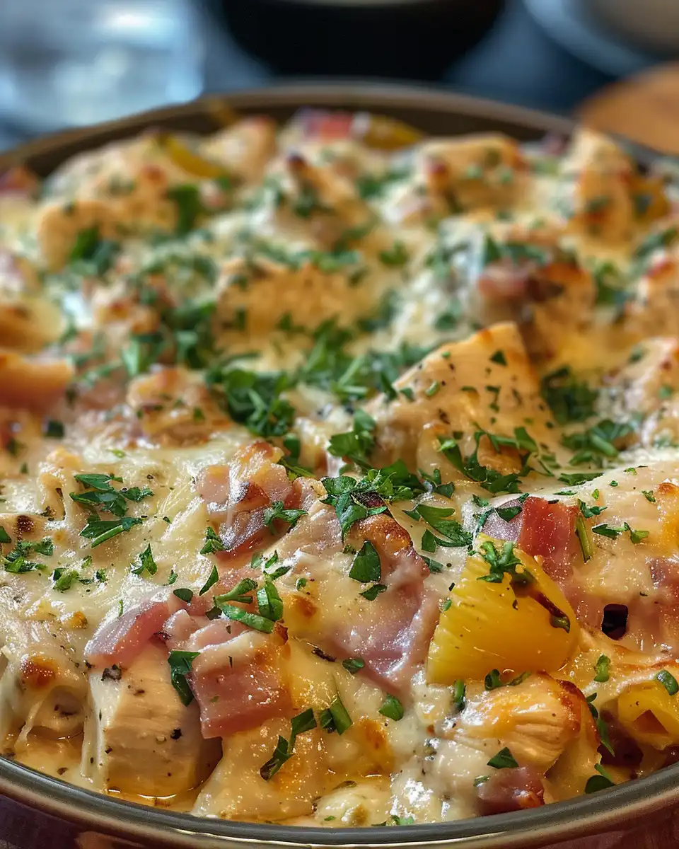 Baked Tuscan chicken casserole fresh out of the pressure cooker with herbs