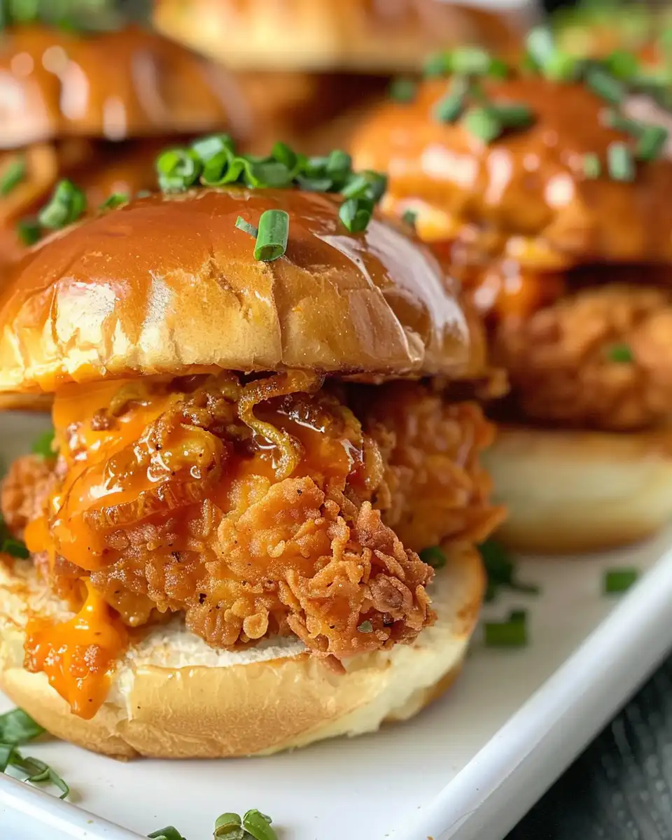 Final bang bang chicken sliders assembled with lettuce and rolls