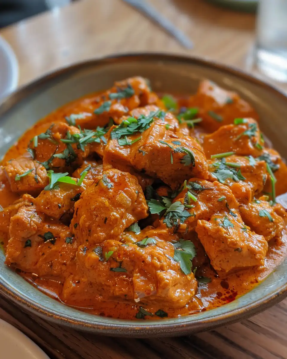 Aromatic pressure cooker simmering butter chicken in rich tomato sauce