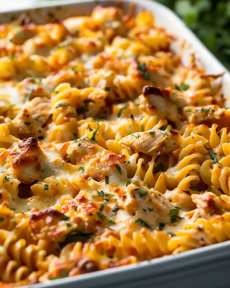 Close-up showing the detailed creamy sauce with Cajun seasoning and melted cheese