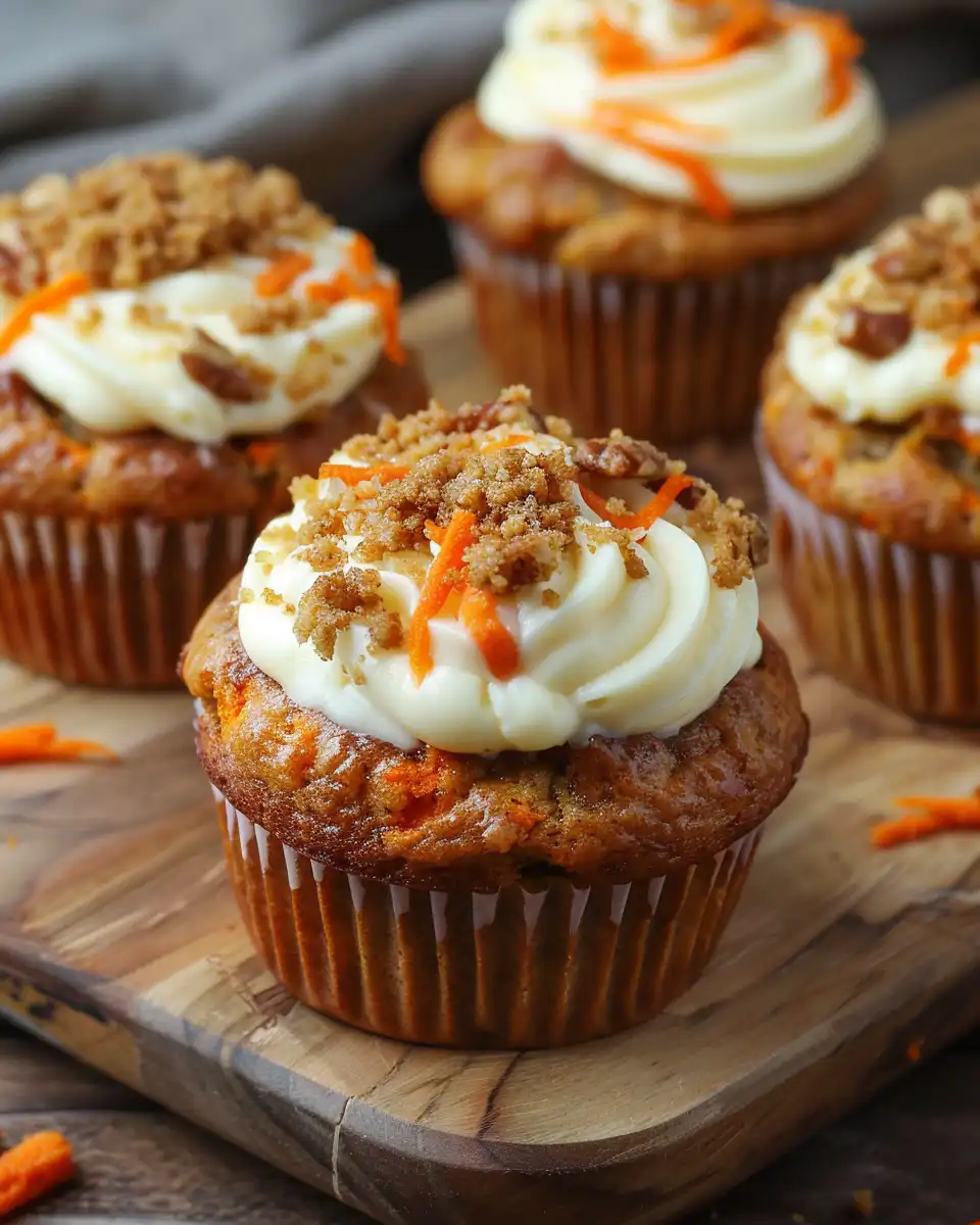 Finished carrot cake muffins with cream cheese filling on display ready to serve