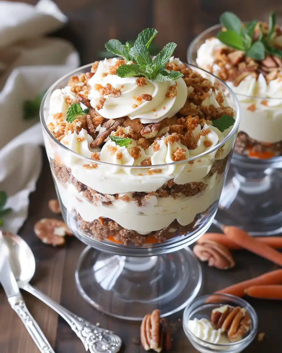 Close-up of carrot cake trifle ingredients and texture details