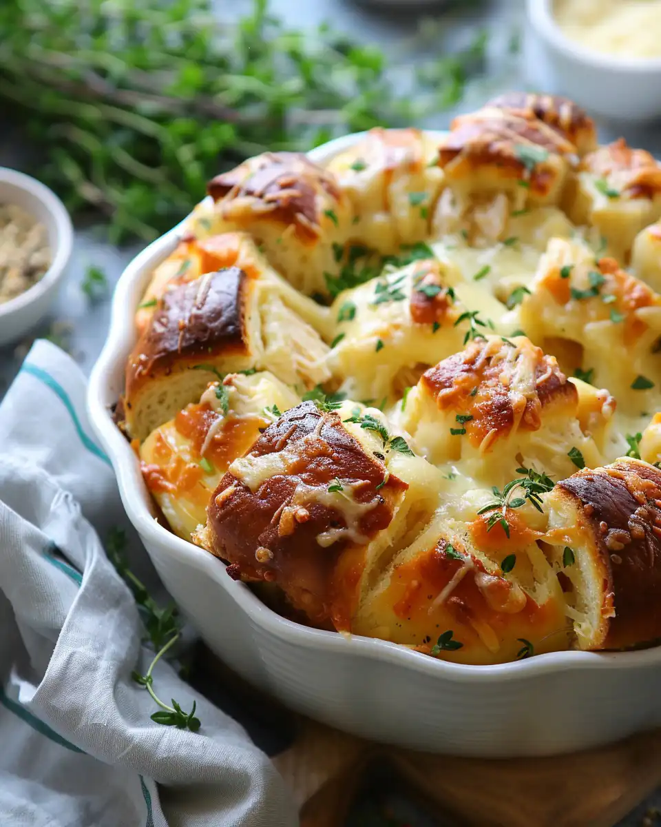 Close-up of ingredients like mozzarella, parmesan, rotisserie chicken and dough pieces mixed with Alfredo sauce