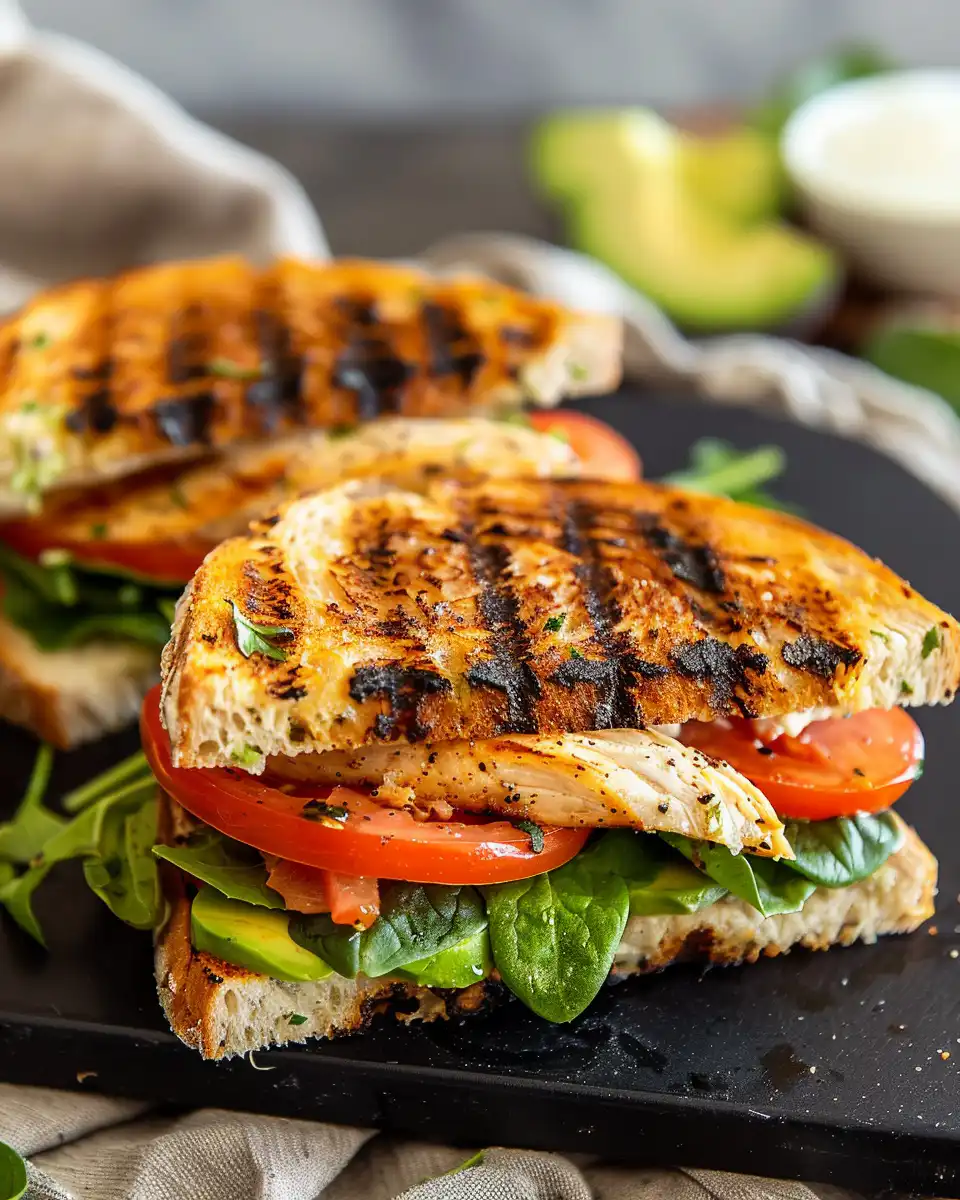 Final chicken avocado melt sandwich grilled to golden crisp with gooey cheese inside