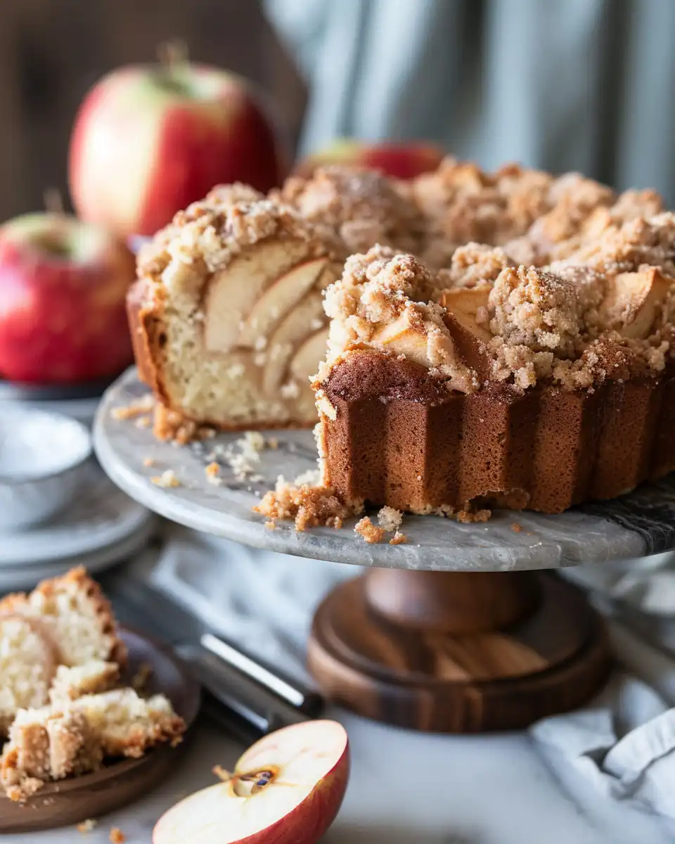 Close up of cinnamon apple crumb cake ingredients and texture