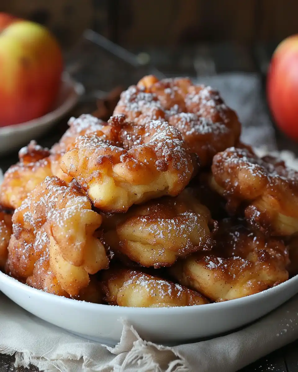 Plate of golden glazed cinnamon apple fritters ready to enjoy