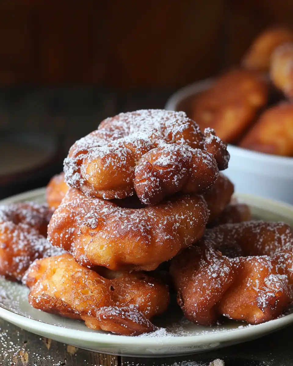 Fried and glazed cinnamon apple fritters ready to serve on a plate