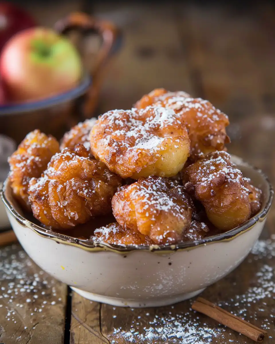 Finished cinnamon apple fritters ready to serve with glaze