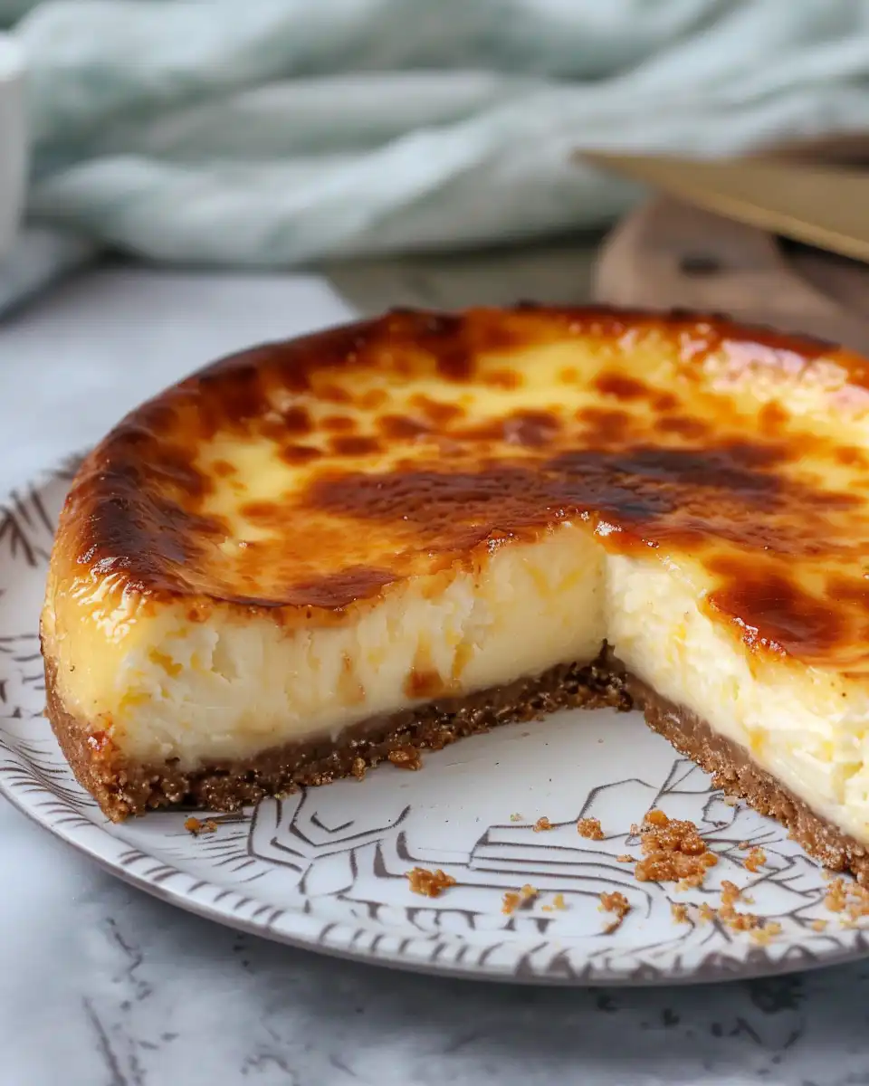 Close-up details of Crème Brûlée Cheesecake crust and creamy filling ingredients