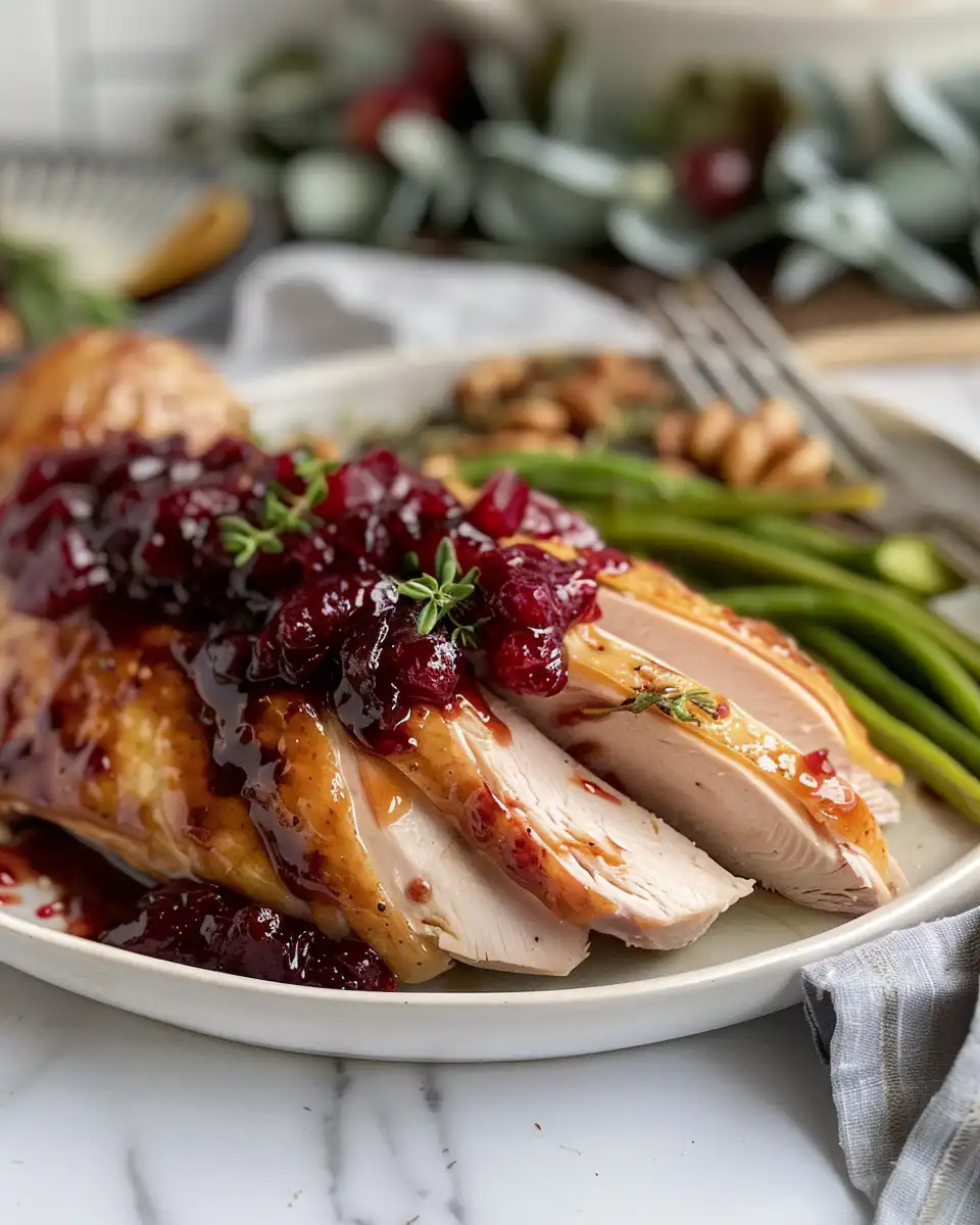 Pressure cooker cranberry orange glazed turkey breast cooking in Dutch oven