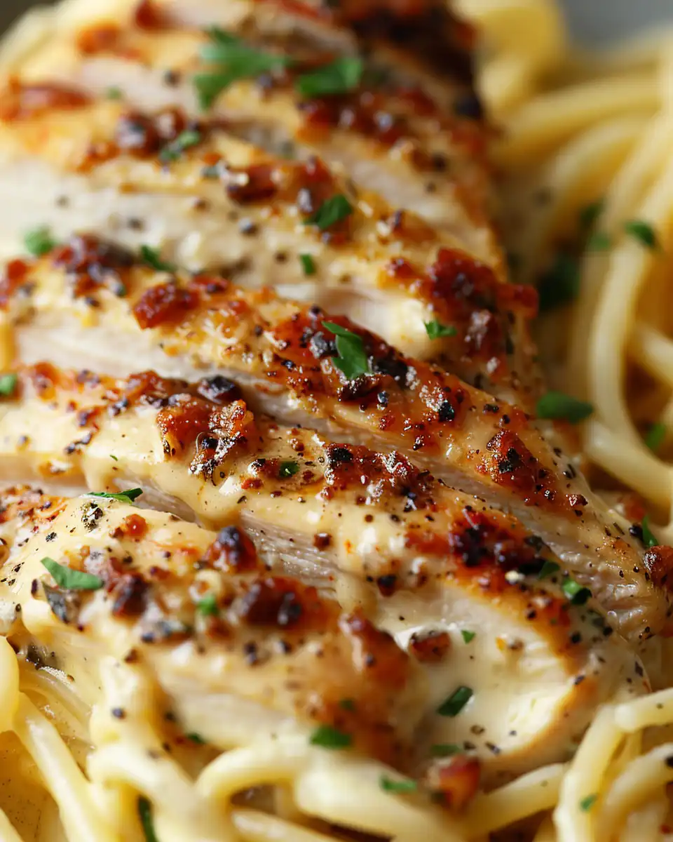 Close-up of ingredients: garlic, Parmesan, and Italian seasoning for creamy chicken pasta