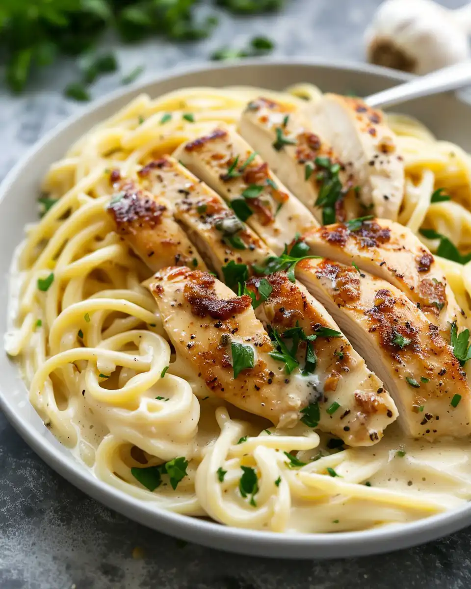 Chicken and pasta cooking together with melted mozzarella cheese
